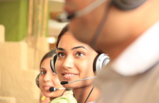 Woman using headphones