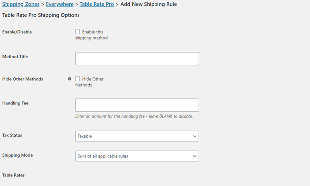 WooCommerce Table Rate Adding Rule