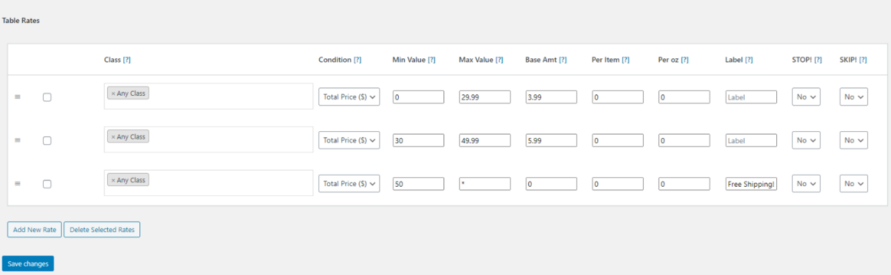 WooCommerce Table Rate Rules