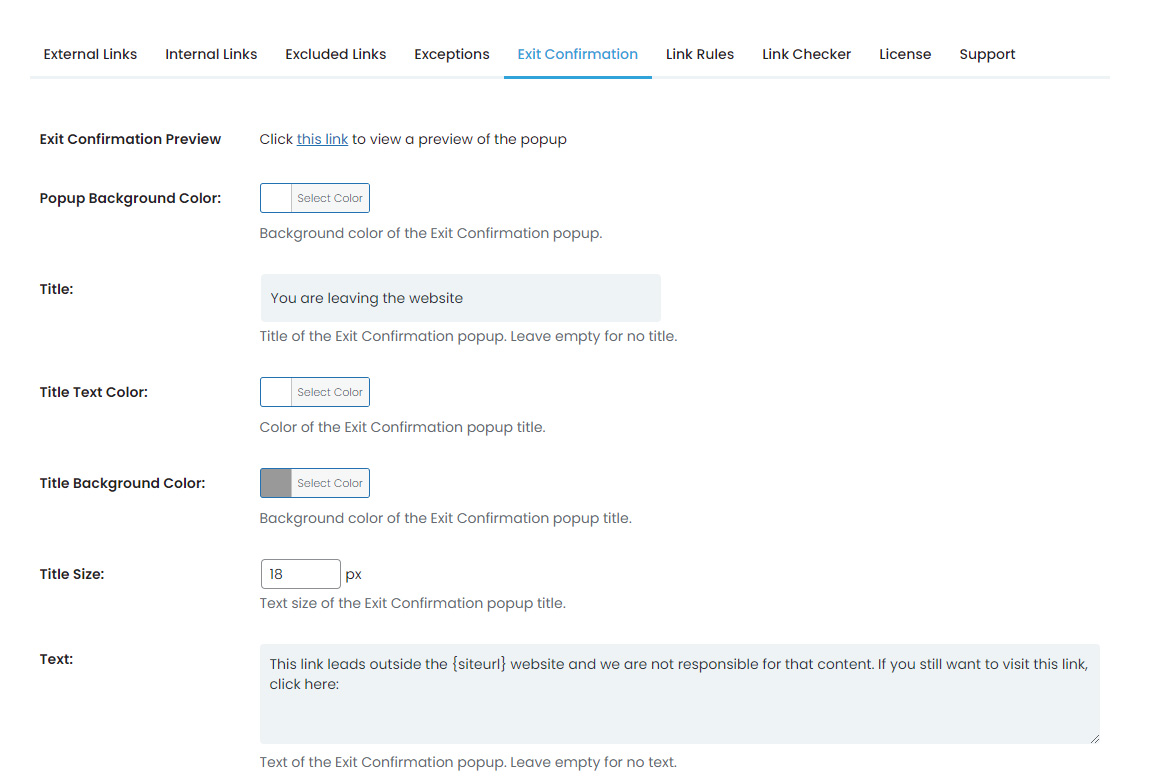 WP Links Exit Confirmation